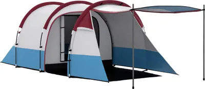 Produktbild von Outsunny Campingzelt, Tunnelzelt für 3 Personen, mit Lichthaken, Vorzelt, 2 Räumen, Winddicht Familienzelt mit Tragetasche, 2000mm Wasserabweisend Pop Up Zelt für Camping, Garten, Rot