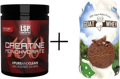 Produktbild von LSP Creatine Monohydrat (500g) + GOAT WHEY Eiweiß (600g), Schoko, Pulver