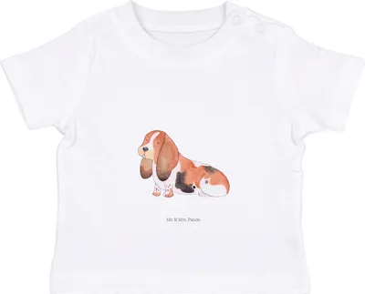Produktbild von Mr. & Mrs. Panda Babyshirt Hund Basset Hound 0. - 6. Monat - Weiß - Geschenk, Süß, Baby Kurzarmshirt, Shirt, Kinder Top, Organic T-Shirt, Hundemama, Sprüche