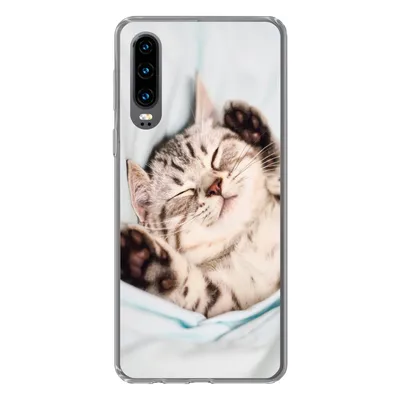 Produktbild von MuchoWow® Handyhülle Schutzhülle Hülle für Huawei P30 Kätzchen - Lustig - Bett - Kinder - Jungen - Mädchen - Kinder Silikon Softcase Handy Hülle - Kartenbesitzer