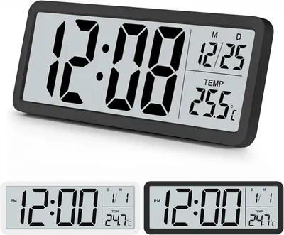 Obrázek produktu pro Digitální nástěnné hodiny s ukazatelem teploty - 12/24 hodinový formát - Napájení bateriemi - Bílé