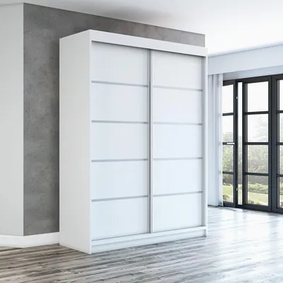 Produktbild von Schwebetürenschrank, 2-türig Schrank PARIS 160 cm (mit Spiegel) (Weiß / weiß / weiß)