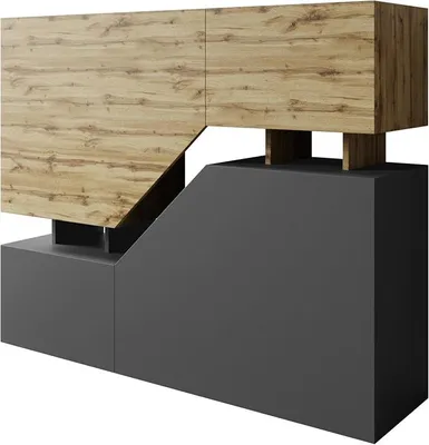 Produktbild von Kommode Nesezi mit 4 Türen, Anrichte, Highboard, Mehrzweckschrank, Diele & Flur, Sideboard, Wohnzimmerschrank, Wohnzimmer Set (Wotan/Anthrazit)