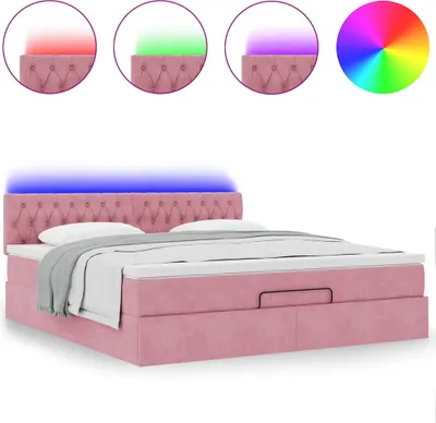 Produktbild von Ottomane Bett mit Matratze & LEDs Rosa 180x200 cm Samt