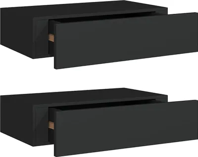 Two black wall-mounted drawers are shown against a white background.