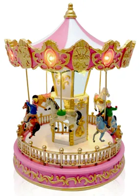 Weihnachts-Karussell mit Musik, LED-Licht, 19x19x26 cm, rosa/gold