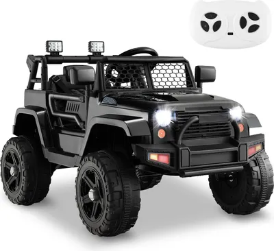 Produktbild von 12V Kinder Elektroauto mit 2,4G Fernbedienung, Kinderfahrzeug mit Hupe & LED Scheinwerfer & Federung & Musik & MP3,  ab 3 Jahre (Schwarz)