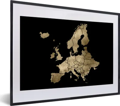 Produktbild von MuchoWow® MuchoWow® Gerahmtes Poster Karte - Europa - Gold 40x30 cm - Poster mit zchwarzem Bilderrahmen - Bilderrahmen - Poster im Rahmen
