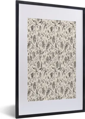 Produktbild von MuchoWow® MuchoWow® Gerahmtes Poster Blumen - Schwarz - Weiß - Blätter 40x60 cm - Poster mit zchwarzem Bilderrahmen - Poster in Rahmen