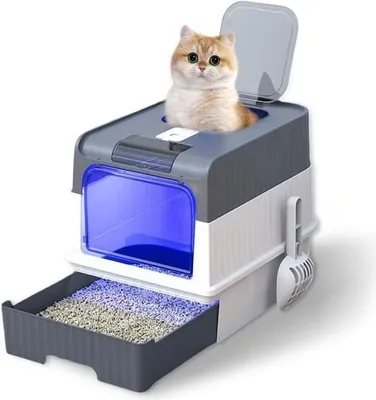 Produktbild von Geschlossene Katzentoilette – UV-sterilisiert – Katzen – 48 x 35 x 36 cm – Grau