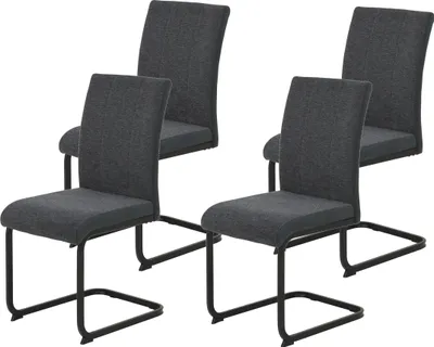 Produktbild von Hela Tische, 4er Set Freischwinger Esszimmerstuhl LINN - Bezug Webstoff Anthrazit - ergonomische Lehne - Vierkant Metallgestell - 140kg belastbar