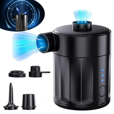 Produktbild von Tragbare Elektrische Luftpumpe, Kompakte Air Pump mit 4 Düsen, für Camping, Luftmatratze, Schwimmring, Luftkissen, Schlauchboot