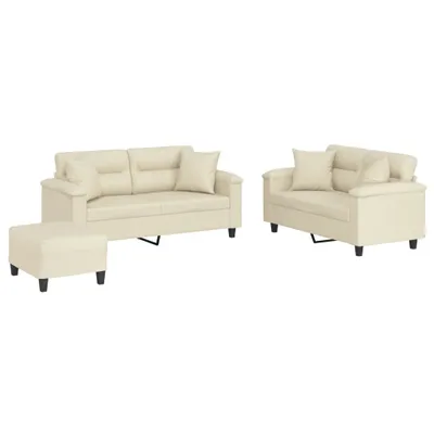 Produktbild von 3-tlg. Sofagarnitur mit Kissen Creme Kunstleder