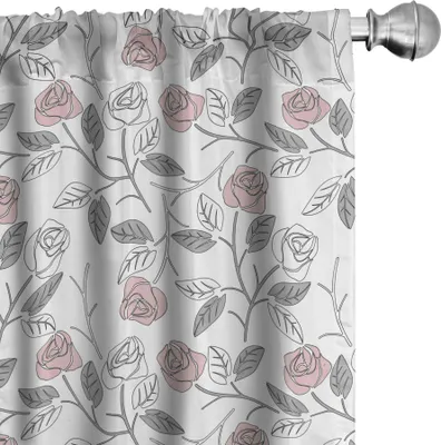 Obrázok produktu pre ABAKUHAUS Kvetinové závesy, záclony, ruže Kvetinové opakujúce sa jemné sivé listy Jednoduché Moderné romantické vzory, 2 kusy 75 x 225 cm, Blush Pale Taupe