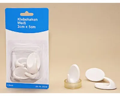 Obrázok produktu pre Lepiace háčiky, biele, cca 3 x 5 cm, 4 kusy