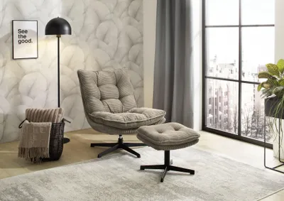 Produktbild von Fernsehsessel KASPER mit Hocker, 360° drehbar, Cordstoff taupe, bis 110 kg