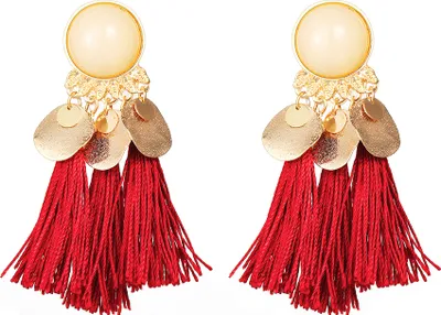 Produktbild von 1 Paar Damen Bohemian Quasten Pailletten Ohrstecker Baumeln Ohrringe Bankett Schmuck-Rot