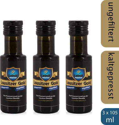 Produktbild von 3 x Lausitzer Leinöl - Lausitzer Gold (kaltgepresstes ungefiltertes Premium Leinöl), 3x 105ml