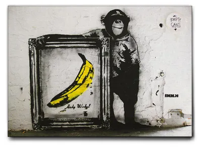 Produktbild von Giallobus - Rahmen Bananenaffe - Banksy - 70L x 50B cm - Bild - Leinwand mit Standardrahmen