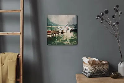 Produktbild von Coloray Hodiny Unikátní 30x30 cm  Tiché hodiny Pro obývací pokoj a kuchyň Nástěnné hodiny Plátno Bílé ručičky hodin - Přístav vidět lodě