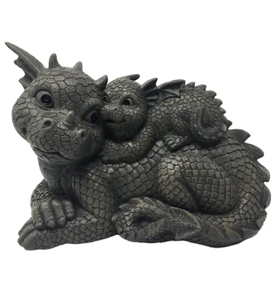 Produktbild von Gartenfigur Gartendrache - Modell Mama und Kind - Fantasy Figur Deko Drache Garten
