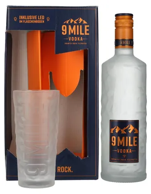 Image de 9 Mile Vodka 37,5% Vol. 0,7l en boîte cadeau avec Verre
