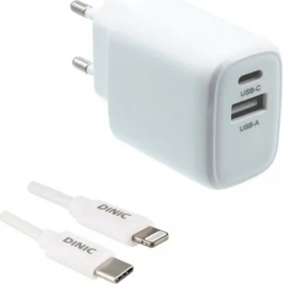 Produktbild von USB C+A Lade-Set 20W, PD, weiß, 1m Lightning/USB-C