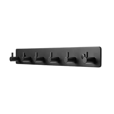 Produktbild von TOJ Living Wandgarderobe 39 cm – Edelstahl Garderobenleiste mit 6 Haken – Wandhaken für Flur, Bad, Küche & Schlafzimmer – matt schwarz