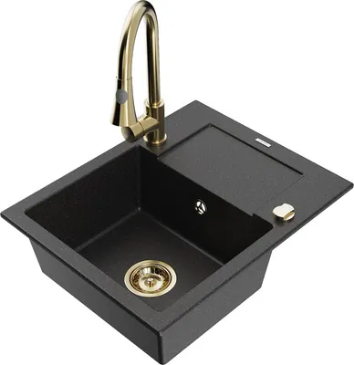 Produktbild von Mexen Enzo 1 Becken-Granitspüle mit Abtropffläche und Mischbatterie Elia, Schwarz/Silbermetallic - 6506-73-670101-50
