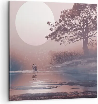 Produktbild von Bild auf Leinwand - Leinwandbild - Einteilig - Mond Paar Baum - 60x60cm - Wand Bild - Wanddeko - Wandbilder - Leinwanddruck - Bilder - Wanddekoration - Leinwand bilder - Wandbild - AC60x60-4236