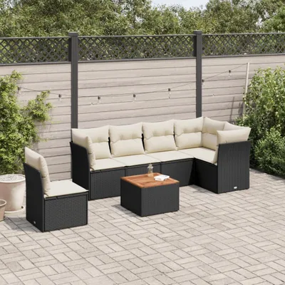 Produktbild von Design 7-tlg. Garten-Sofagarnitur mit Kissen Schwarz Poly Rattan, Gartenmöbel-Sets 2024 Neu