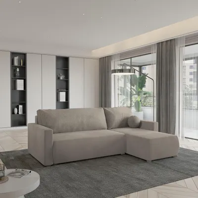 Produktbild von Masseno Ecksofa SORGE mit Schlaffunktion L-Form, Sofa mit Bettkasten, Wohnzimmersofa, Couch, Soffa, Bettsofa, Couchgarnitur- Beige, POSO 02 + PAROS 02