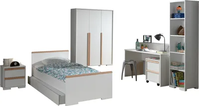 Produktbild von Jugendzimmer-Set >LONDON< in Weiß/Buche - 97x76,1x205cm (BxHxT)