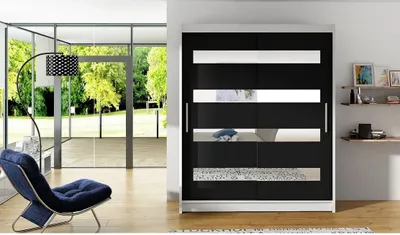 Obrázek produktu pro Vysoká šatní skříň 150 cm se zrcadlem ELADIO 13 - bílá / černá