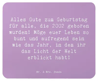 Produktbild von Mr. & Mrs. Panda Mauspad Spruch 2002 Geburtstag - Lavendeltraum - Geschenk, Feier, feiern, 20., Mouse Pad, mausteppich, pc mousepad, Alles Gute zum, geboren, mousematte