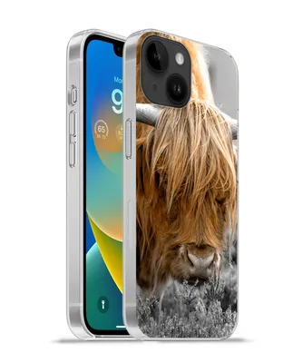 Produktbild von MuchoWow® Handyhülle Schutzhülle Hülle für Apple iPhone 14 - Softcase Scottish Highlander - Pflanzen - Schwarz - Weiß Silikon Softcase Handy Hülle - Mobiltelefonhülle