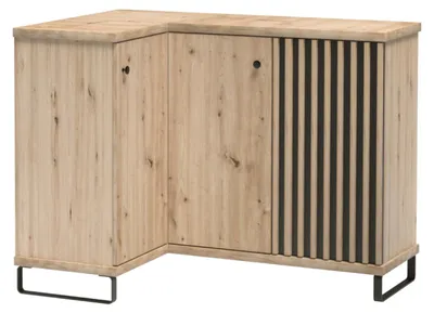 Obrázek produktu pro Komoda NASKUP – dubové dřevo – lamely – kovové nohy – 123 x 86 x 41 cm