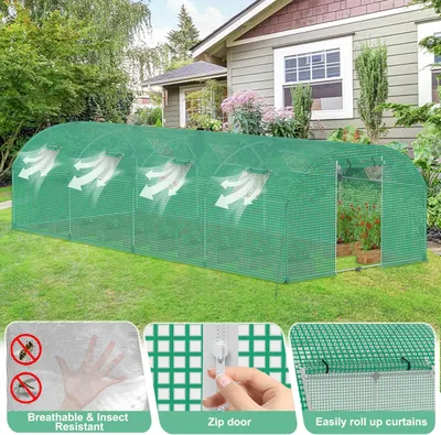 Image de Tunnel de culture - Serre en film plastique - Serre de jardin - Serre - Tunnel de culture pour plantes - Dimensions : 3 x 8 x 2 mètres - Résistant aux UV et aux intempéries hivernales