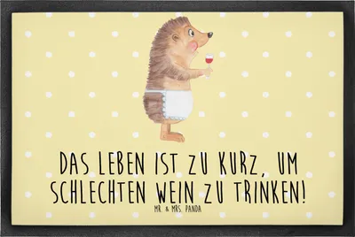 Produktbild von Mr. & Mrs. Panda fußmatte Igel Wein 50 x 75 cm - Gelb Pastell - Geschenk, Weißwein, Spruch, Schmutzfangmatte, Gummimatte, Eingangsmatte, Schmutzfänger, Weinglas, Rotwein