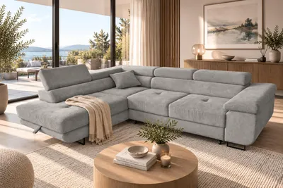 Produktbild von KSHOMECONCEPT Ecksofa GUSTAW L links, Cord, Taupe, mit Schlaffunktion und Bettkasten, KI-generiertes Bild