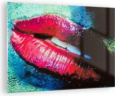 Produktbild von Bilder auf glas - Lippen Gesicht Frau - 70x50cm - Glasbilder - Wandbilder - Kunstdruck - zum Aufhängen bereit - Wanddekoration aus Glas - Glas Bilder - Wandbild auf Glas - Einteilig - GAA70x50-0231