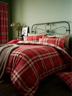 Produktbild von Catherine Lansfield - Bettwäsche-Set "Kelso", Karo AG1159 (Doppelbett, Doppelbett) (Rot/Rot/Beige/Cremefarbe/Cremefarbe)
