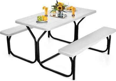 Produktbild von Campingtafelset mit Metallrahmen, 137 x 150 x 72 cm, weiß