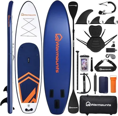 Produktbild von 350cm Groß Aufblasbares SUP Board, 86cm Extra Breit Stand Up Paddle Board, 2 in 1 ISUP Paddelbrett mit Kajaksitz & Doppelpaddel für Anfänger & Erwachsene, Pumpe und Rucksack, 190 kg