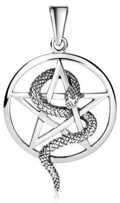 Produktbild von MATERIA by Matthias Wagner Pentagramm Kettenanhänger 925 Silber - Gothic Uni Anhänger mit Schlange antik KA-486