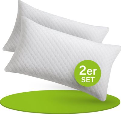 Juskys Kissen 40x80 cm für Bett - 2er Set Kopfkissen mit Memory-Foam Füllung - Weiß