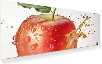 Produktbild von Glasbild 100x40cm in XXL für Wohnzimmer, Schlafzimmer Motiv Spritziger Apfel