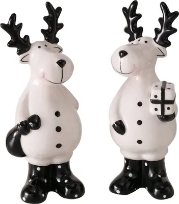 Produktbild von 2tlg Set Deko-Aufsteller Hirsch Blitzy aus Keramik H15cm Weihnachts-Figur Advent