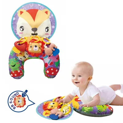 Produktbild von Baby Bauchlagekissen in U-Form, Spielkissen mit Rassel ab 6 Monaten, Fuchs