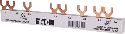 Produktbild von Anschlusssammelschiene 3P 63A 10mm2 Gabel EVG-3PHAS/N/5MODUL/LS 215659